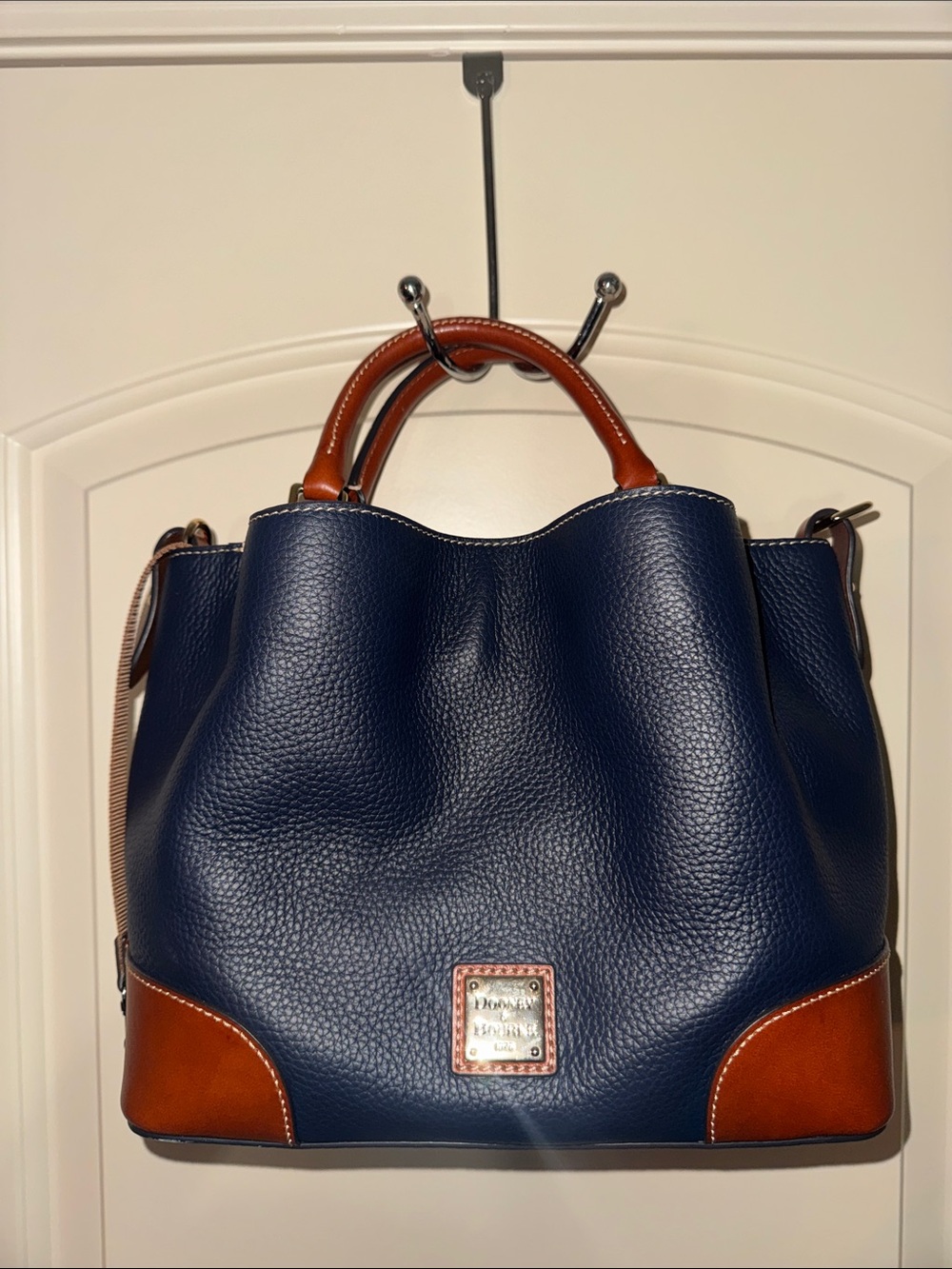 Dooney & Bourke Navy and Brown Pebble Leather Satchel